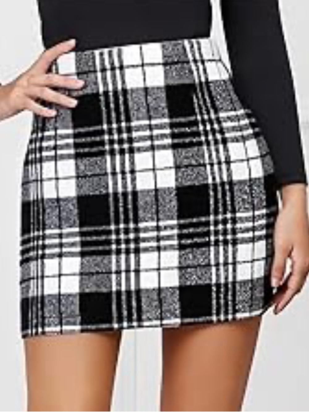 Black and White Plaid A-Line Skirt